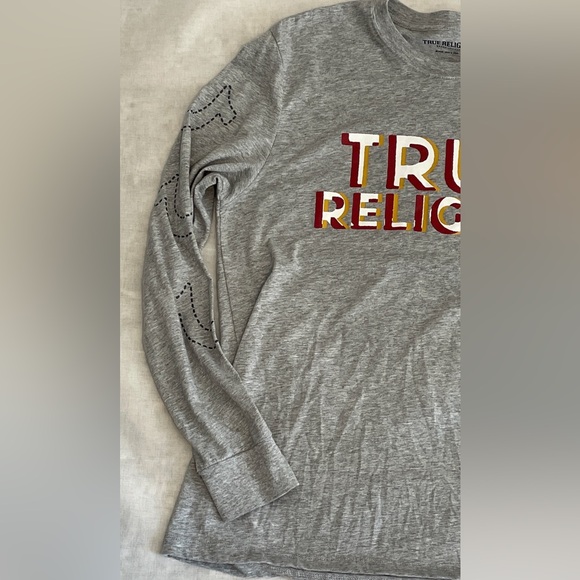 True Religion Heather Gray Graphic Long Sleeve Mens Tee Large - Picture 3 of 9